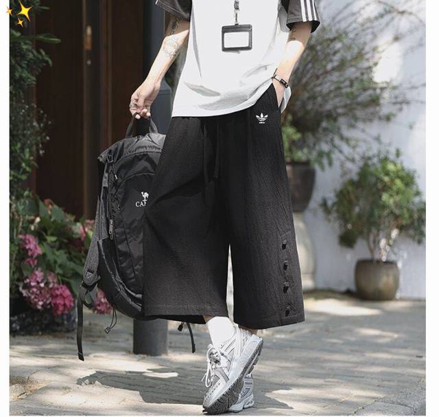 for Adidas Adidas clover Chinese style linen wide-leg cropped pants loose casua
