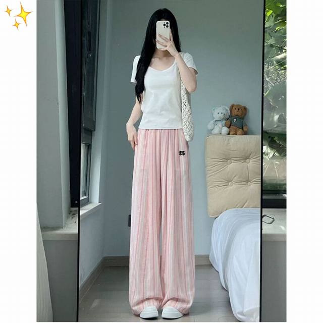 for Kolonsport summer linen smooth vertical striped retro wide-leg pants New pr