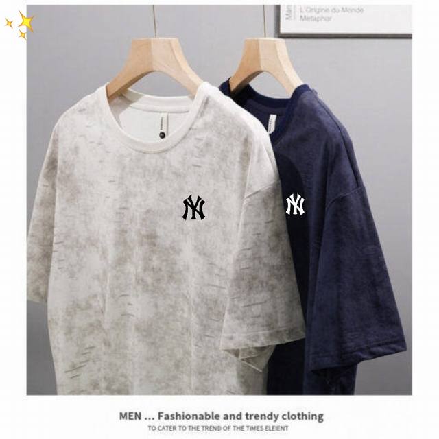 for Mlb Yankees 25Ss new product! Summer trendy Chinese style printed round nec