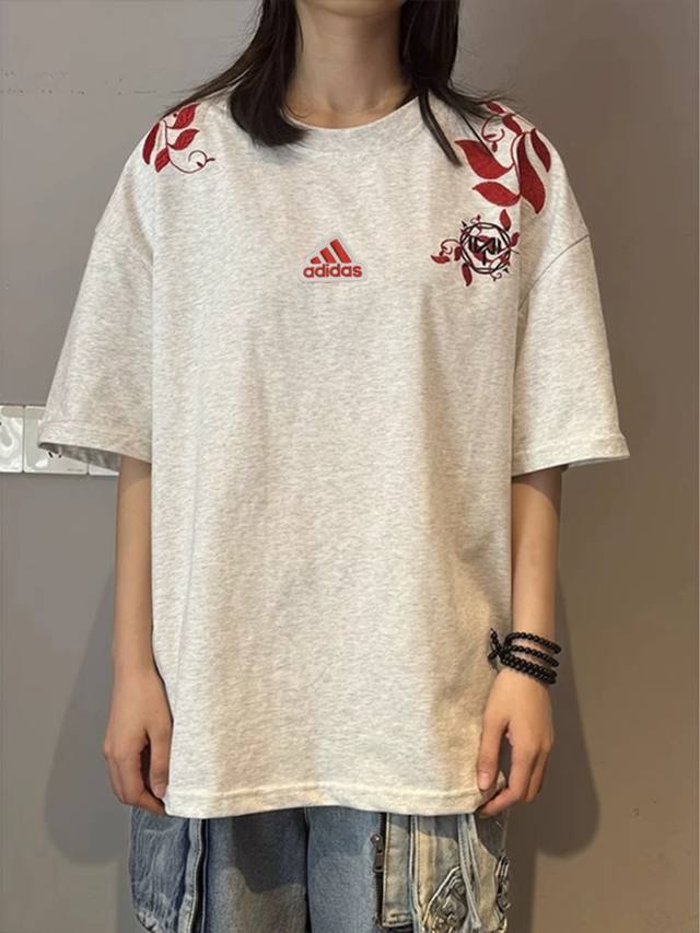Adidas Adidas Chinese Red Leaf short-sleeved couple style short-sleeved loose ve