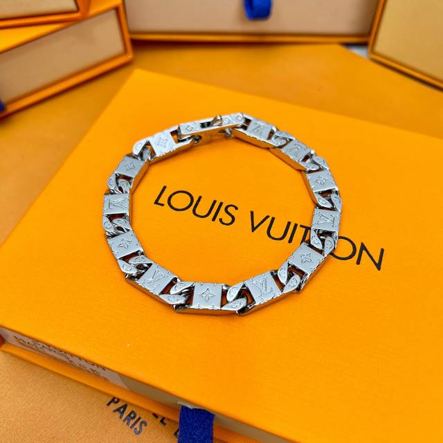 Louis Vuitton Monogram Tied Up Fashion Bracelet Men's Silver Cuban Chain, Monogr