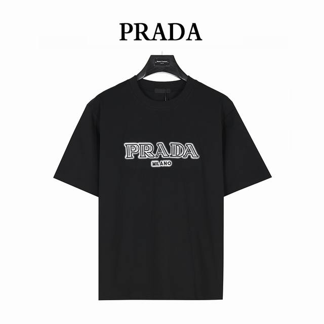 Prada 25Ss Ink-splashed Logo embroidery and back triangle logo print short-sleev