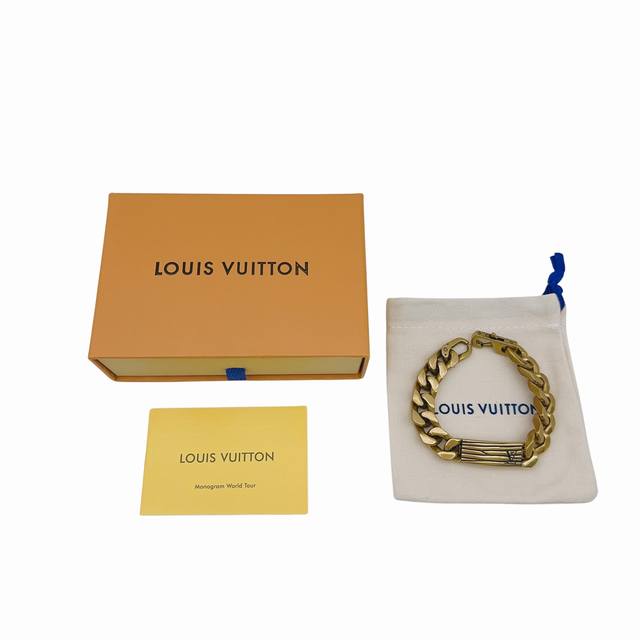 Louis Vuitton Engraved Logo Bracelet Unisex - Couples - Vintage Gold, Lv Epi Bra
