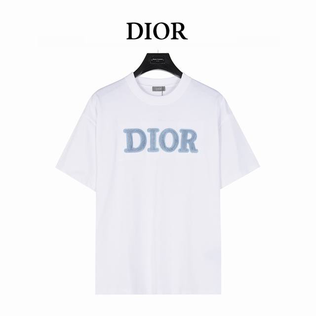 Dior 25Ss blue flocked letter embroidered short-sleeved T-shirt design logo offi