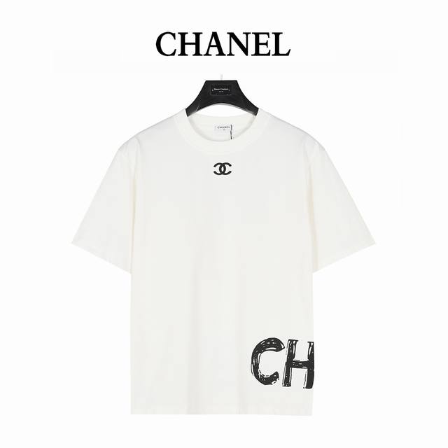 Chanel Chanel 25Ss small logo embroidery and hem logo graffiti print short-sleev