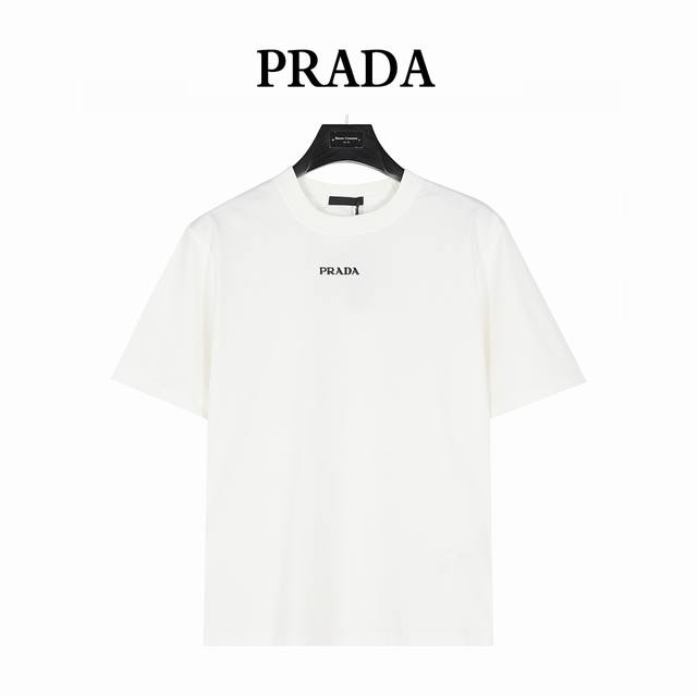 Prada 25Ss Short-sleeved T-shirt with nylon webbing triangle logo on the back Si