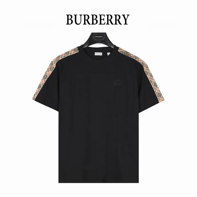 Burberry 25Ss shoulder plaid ribbon splicing short-sleeved T-shirt is made of cu