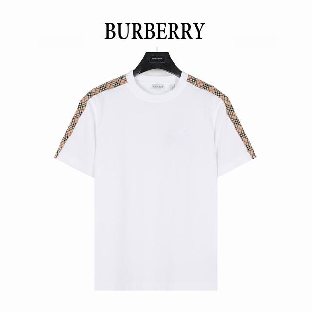 Burberry 25Ss shoulder plaid ribbon splicing short-sleeved T-shirt is made of cu