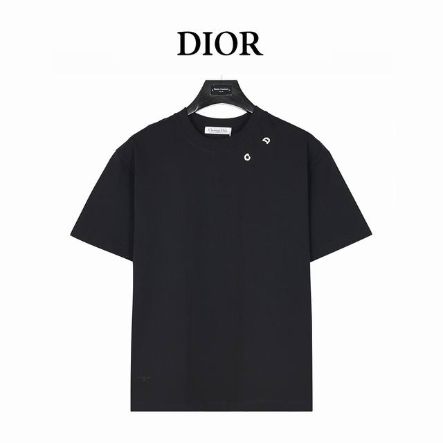 Dior 25Ss short-sleeved T-shirt with Cd beaded logo and bee embroidery on the ne