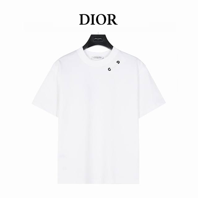 Dior 25Ss short-sleeved T-shirt with Cd beaded logo and bee embroidery on the ne