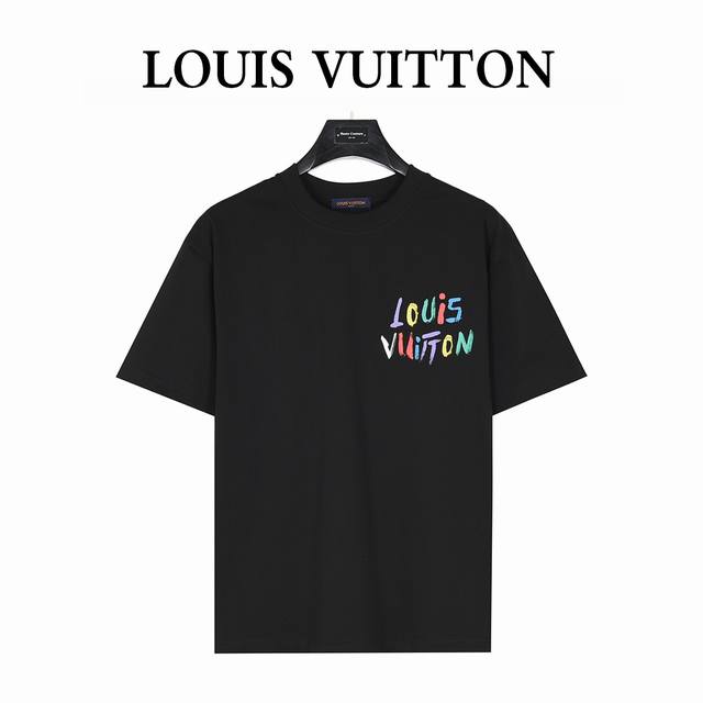 Louis Vuitton 25Ss hand-painted colorful logo graffiti short-sleeved T-shirt Pur