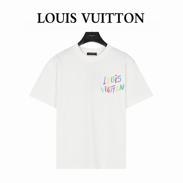 Louis Vuitton 25Ss hand-painted colorful logo graffiti short-sleeved T-shirt Pur