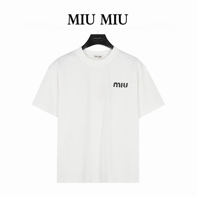 Miumiu Miu Miu 25Ss Letter Logo Foam Print Short Sleeve T-shirt The fabric is ma