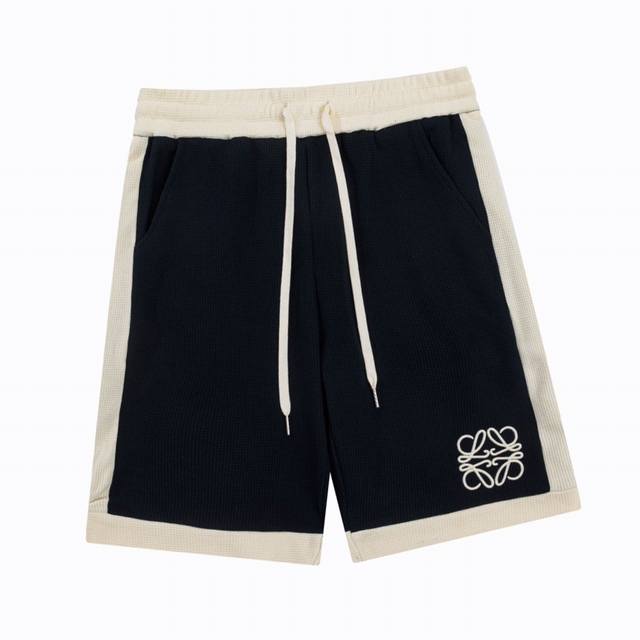 Loewe Summer new product, logo embroidered color matching waffle shorts, high-qu