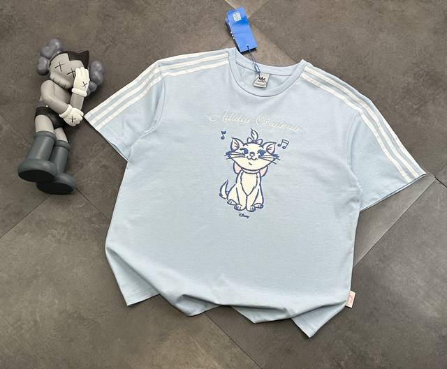 Trendy Adidas Mary Cat short-sleeved T-shirt! DDD: 240G double-yarn trendy bran