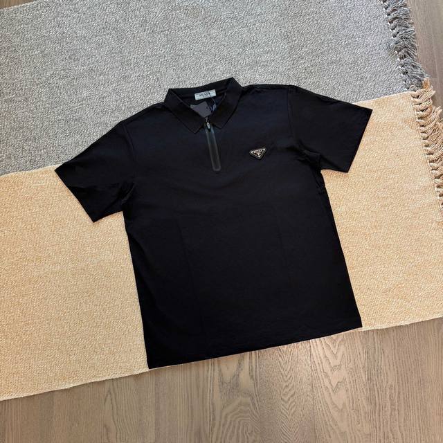 Prada triangle leather label cool Polo short sleeve Customized main label and a