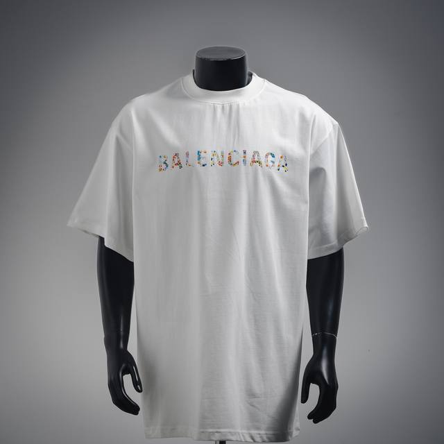 Balenciaga 25Ss sunflower craft glued short-sleeved T-shirt Made of 32-count dou