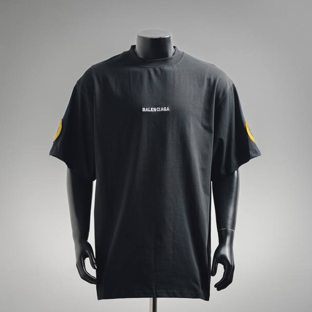 Balenciaga 25Ss new embroidered letter badge short-sleeved T-shirt Top correct v