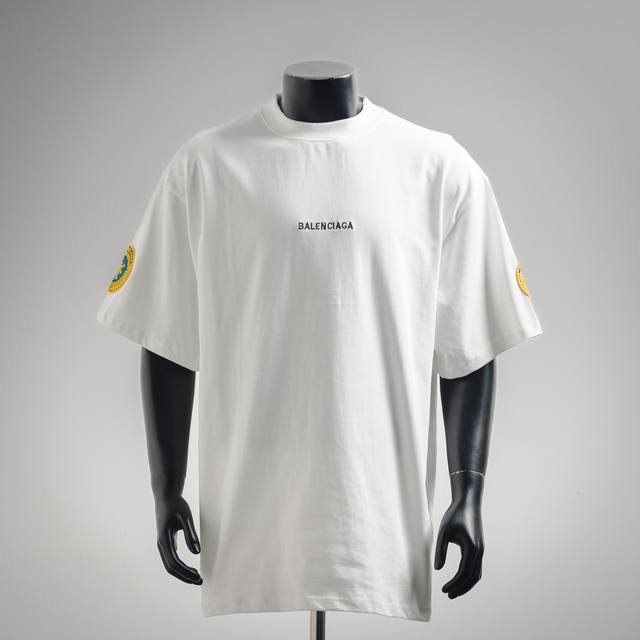 Balenciaga 25Ss new embroidered letter badge short-sleeved T-shirt Top correct v