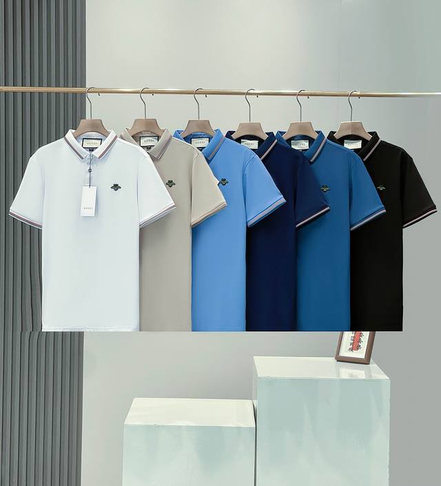 Top replica version Gucci classic bee casual Polo short-sleeved T-shirt Fabric: