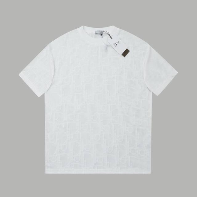 High version Dior 2025 new embossed jacquard short sleeves Pure cotton plain fa