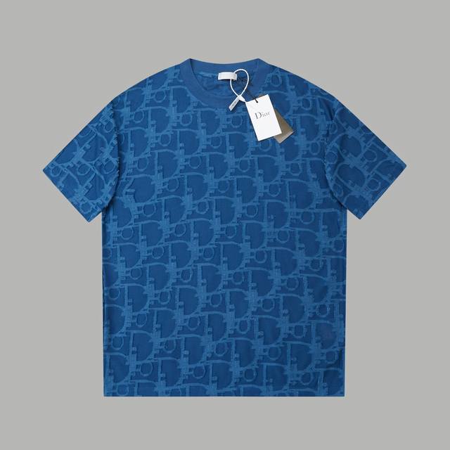 High version Dior 2025 new embossed jacquard short sleeves Pure cotton plain fa