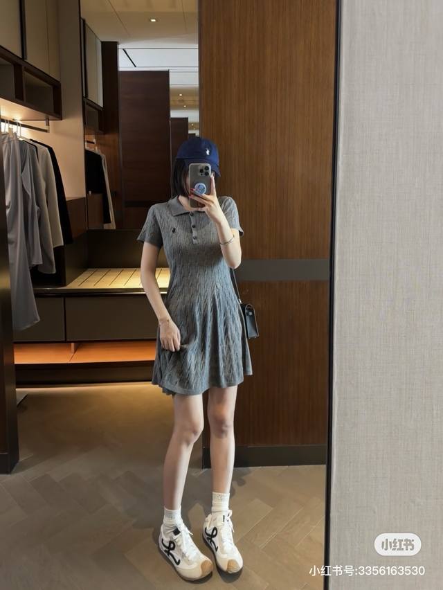 Top version, quality Ralph Lauren women's knitted cable dress Polo collar embroi