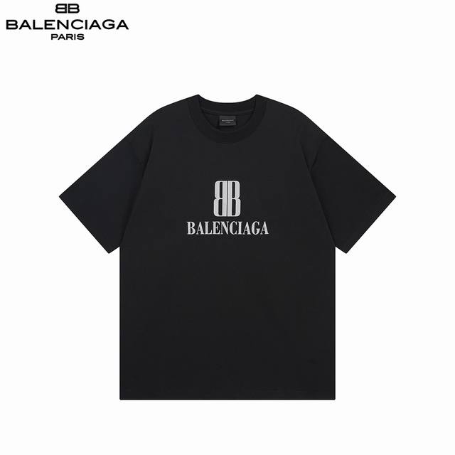 Balenciaga Parisian family double B letter print round neck short sleeves Brick