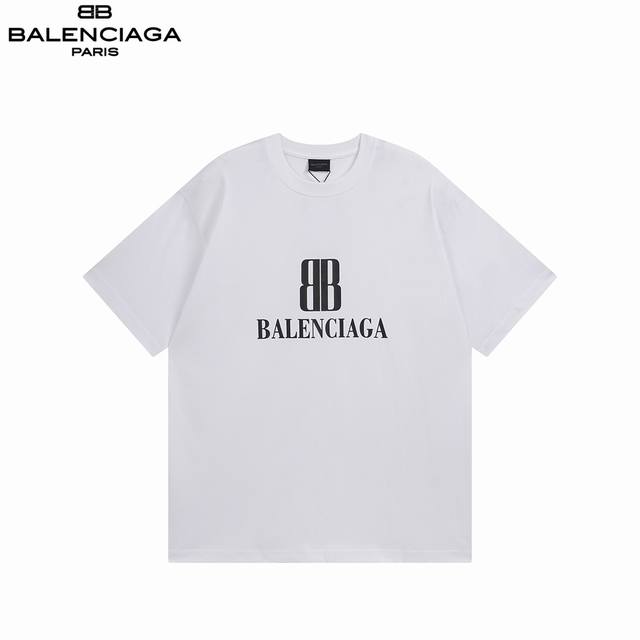 Balenciaga Parisian family double B letter print round neck short sleeves Brick
