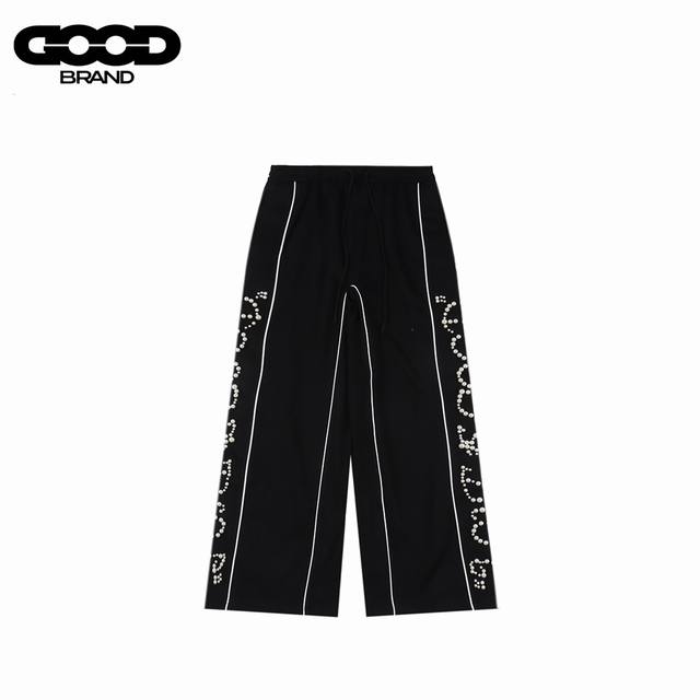 Goodbrand Love Is Good Pearl Casual Pants Unisex 500g Fabric Color: Black Blue S