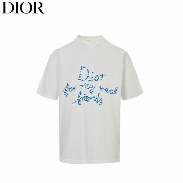 Dior 25Ss Pearl Letter Short Sleeve T-shirt Made of 280g 21s active double yarn