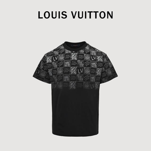 Louis Vuitton Lv Checkerboard Logo Short Sleeve T-shirt Double yarn pure cotton