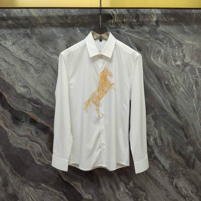 Hermes 2025Ss new long-sleeved shirt, high-end version! Custom-made fabrics are