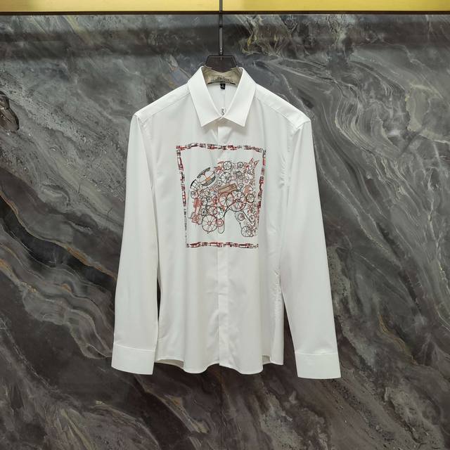 Hermes 2025Ss new long-sleeved shirt, high-end version! Custom-made fabrics are