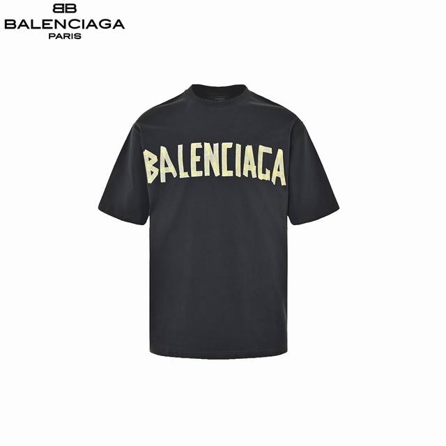 Balenciaga Parisian family distressed washed tape logo short sleeves uses 32S 1*