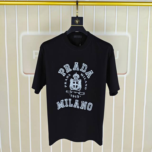 P*Ada Prada 2025 spring and summer new original men's round neck short-sleeved T