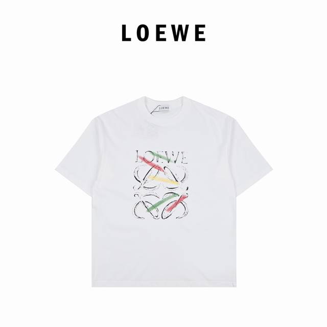Loewe 24Ss personalized digital printing round neck short sleeves 260g pure cott