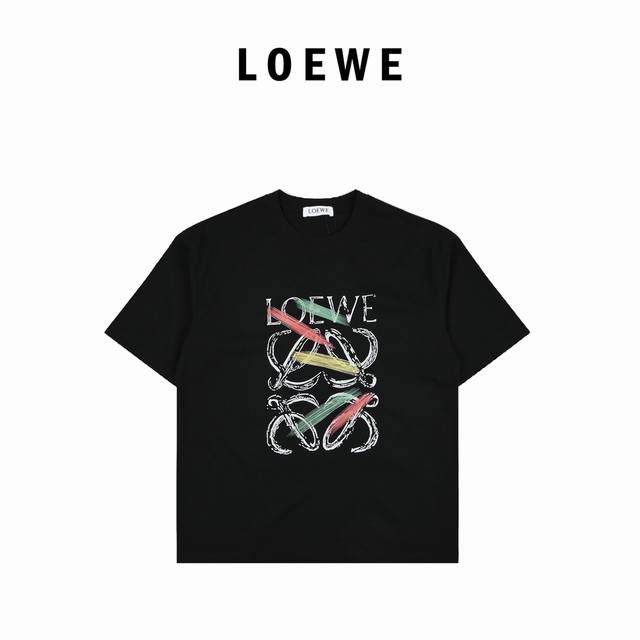 Loewe 24Ss personalized digital printing round neck short sleeves 260g pure cott