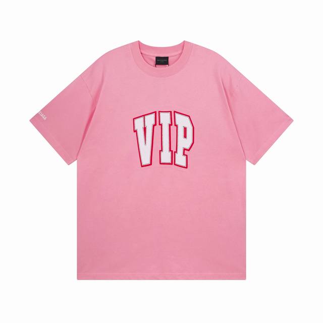 Balenciaga Paris family 2025 new chest Vip letter patch embroidered short-sleeve
