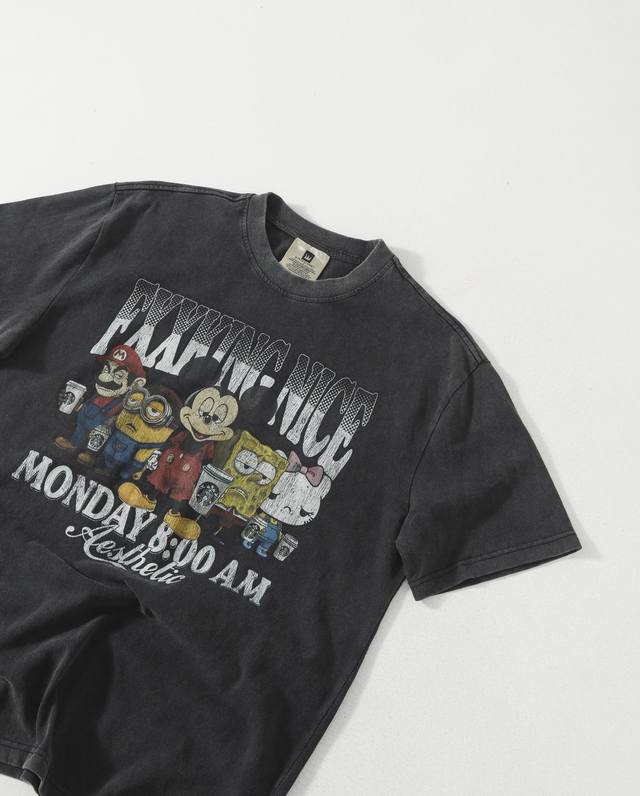 Saint Mickey Mickey Starbucks co-branded Disney cartoon print washed and distres