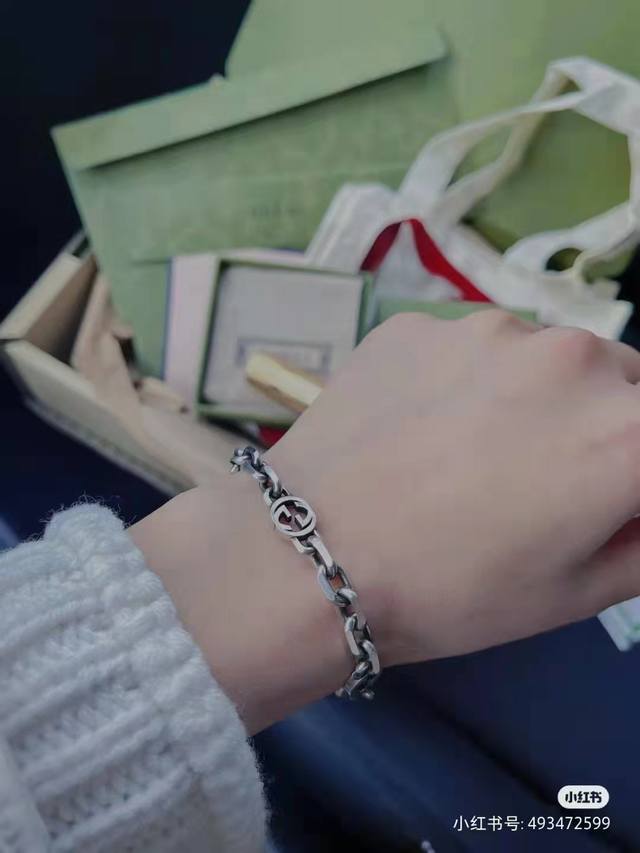 New arrival Gucci sterling silver interlocking double G bracelet Boys wear it a