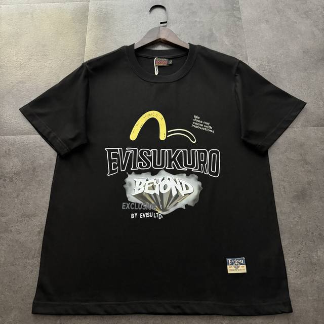 FushenEvisu2025 new badge seagull print T-shirt round neck pure cotton couple ca