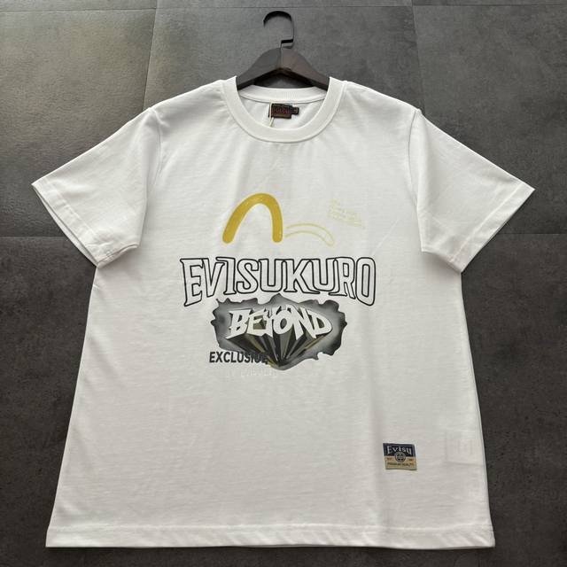 FushenEvisu2025 new badge seagull print T-shirt round neck pure cotton couple ca