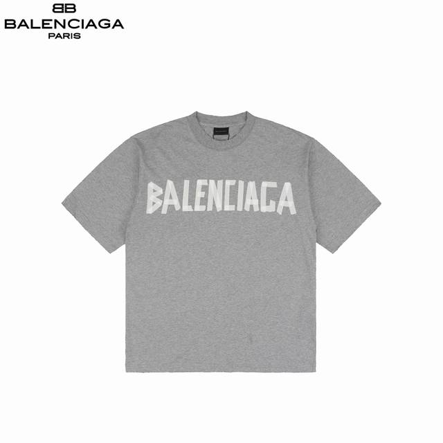 Balenciaga Parisian family distressed washed tape logo short sleeves uses 32S 1*