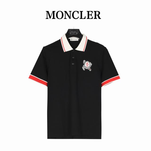 Moncler short-sleeved polo shirt with embroidered running man badge Made of 100%