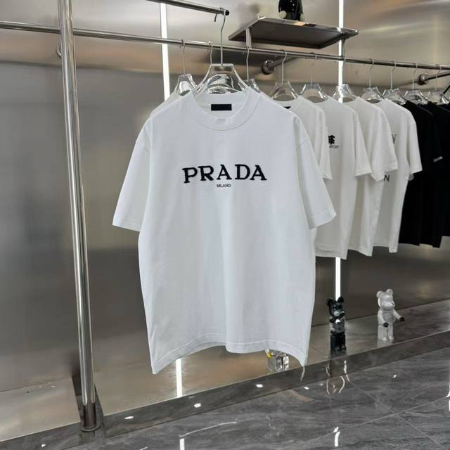 Prada 2025Ss new plush feel cotton embroidery craft couple casual short-sleeved