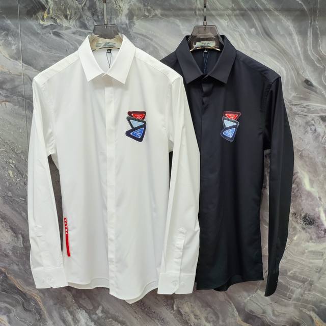 Prada 2025Ss new long-sleeved shirt, high-end version! Custom-made fabrics are