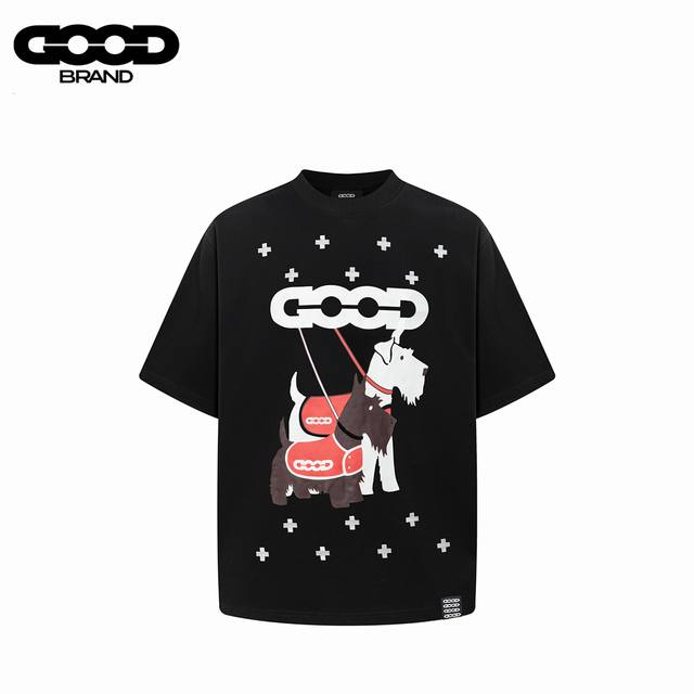 Goodbrand 25Ss Puppy Print Embroidered Short Sleeve T-shirt Made of custom-dyed