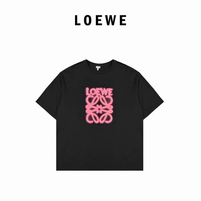 Loewe 22Ss fluorescent pink four-leaf clover embroidered short-sleeved T-shirt M
