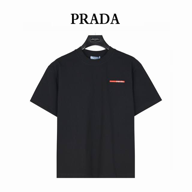 Prada 25Ss Red Logo Stripe Embroidered Short-Sleeved T-Shirt The fabric is made